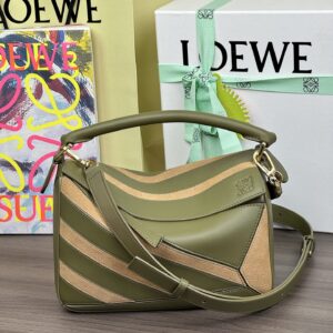 LOEWE Green Small Leather-Suede Puzzle Top-Handle Bag